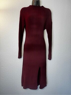 Women’s Aerie Long Sleeve Maroon Front Slit Maxi Dress burgundy size XS